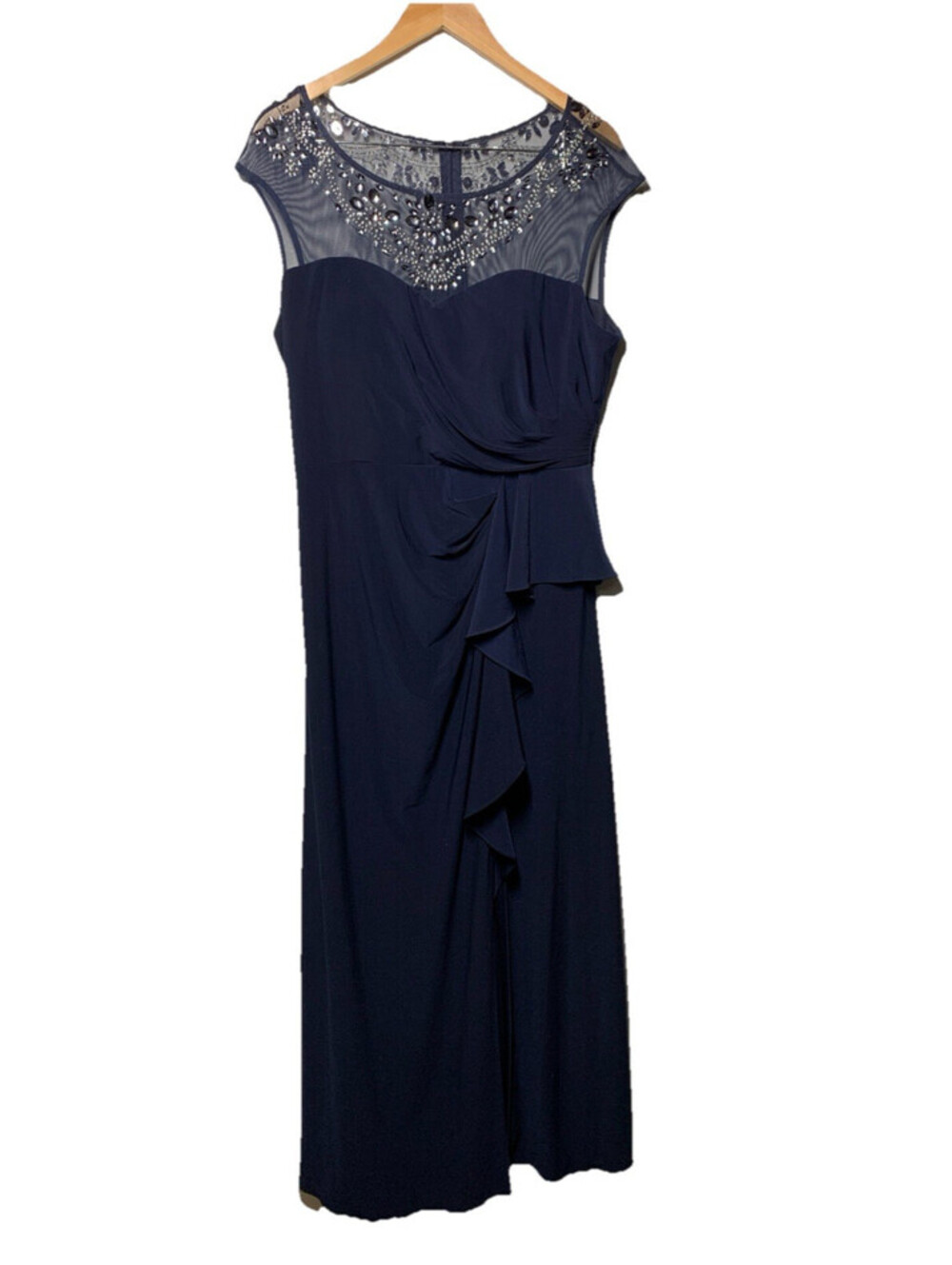 Alex Evenings Women's Long A-line Dress with Illusion Neck And Sleeves Size 16P
